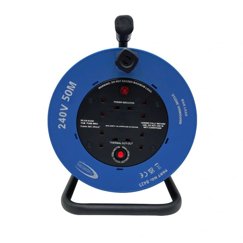 240V Cable Reel 50m 1.25mm 4x13amp Sockets and Plug - (8425)