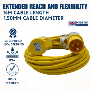 14m 110V Extension Lead with 1.5mm Durable Power Cable