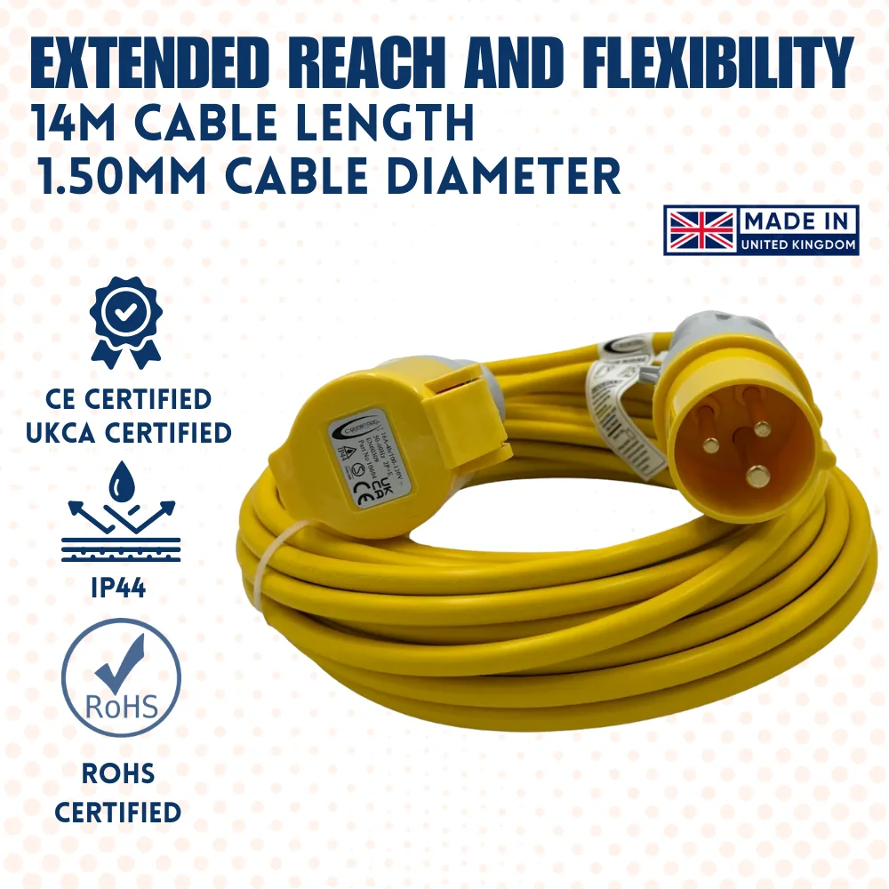 10801 (2) 14m 110V Extension Lead with 1.5mm Durable Power Cable - Image 1