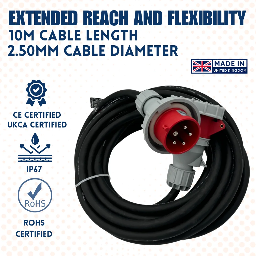 10813 (3) 415V Rubber Extension Lead 10m 2.5mm 16amp - (10813) - Image 1