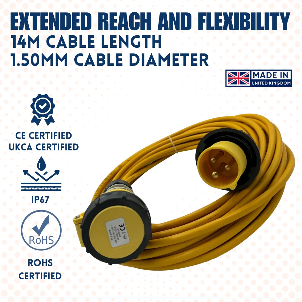 10850 (2) 110V Extension Lead 14m 1.5mm Cable IP67 16amp - (10850) - Image 1