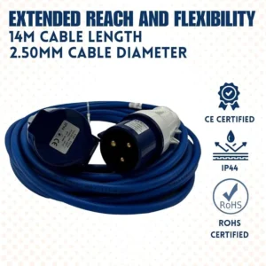 240V Extension Lead 14m 2.50mm Cable 32amp – (10823)