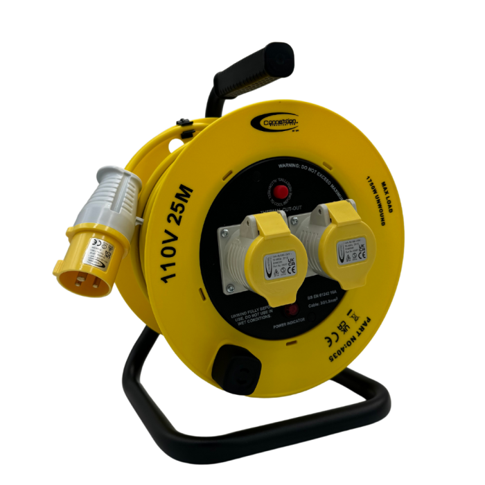 110V Cable Reel 25m 1.5mm with 16A Plug and 2x16A Socket