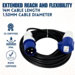 240V Extension Lead 14m 1.5mm Cable 16amp IP44 - (10805b)