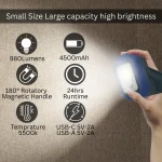 10w Rechargeable Magnetic LED Worklight, Camping Light - (88884) - Image 4