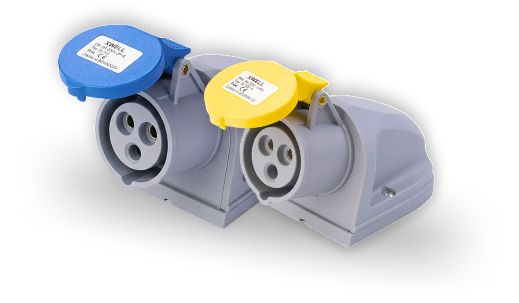Industrial plugs and sockets for electrical power connections